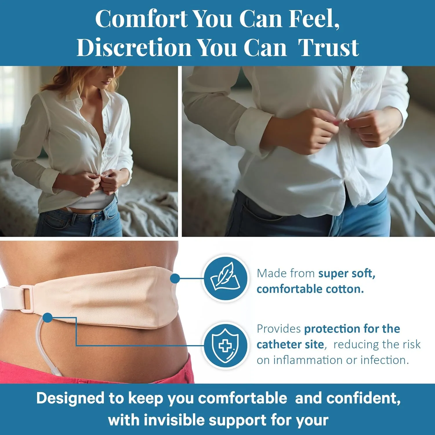 Tuck-Away PD Dialysis Belt - Adjustable, Comfortable Peritoneal Dialysis Clothing for Discreet Tubing Concealment - Easy Access Waist Support - Durable Medical Accessory