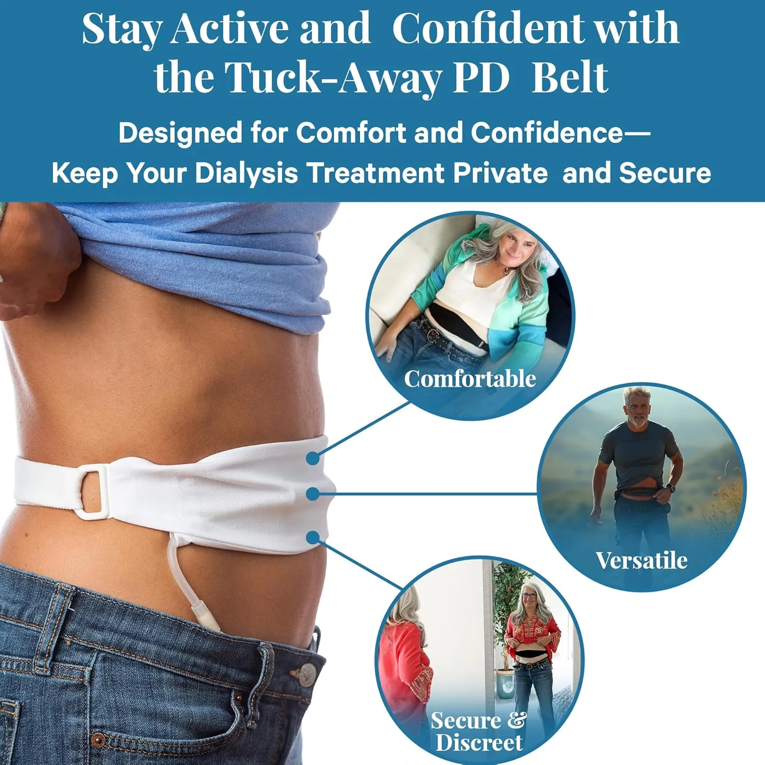 Tuck-Away PD Dialysis Belt - Adjustable, Comfortable Peritoneal Dialysis Clothing for Discreet Tubing Concealment - Easy Access Waist Support - Durable Medical Accessory