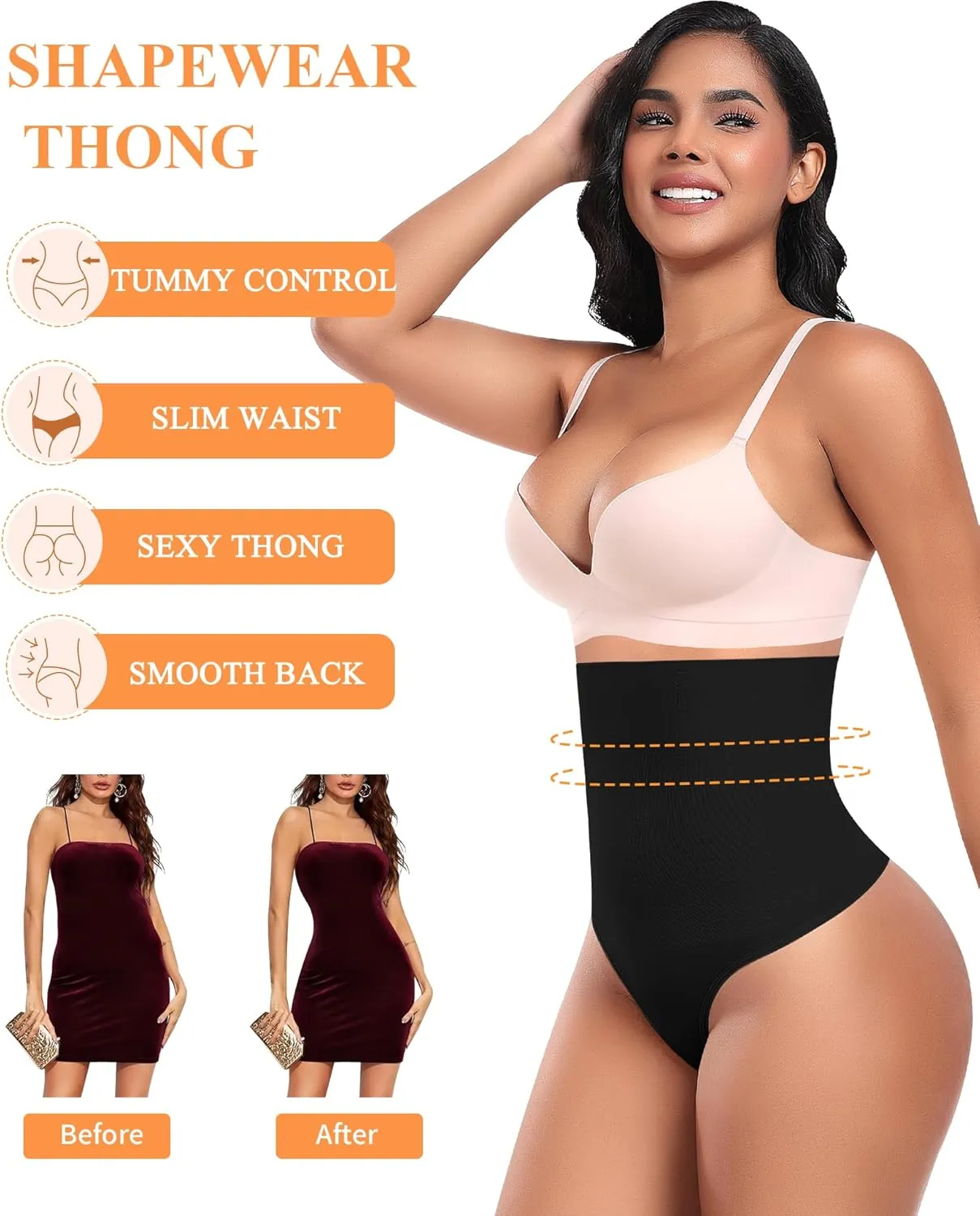 Tummy Control Thong Shapewear for Women High Waisted Body Shaper Panties Shaping Thong Girdle Underwear