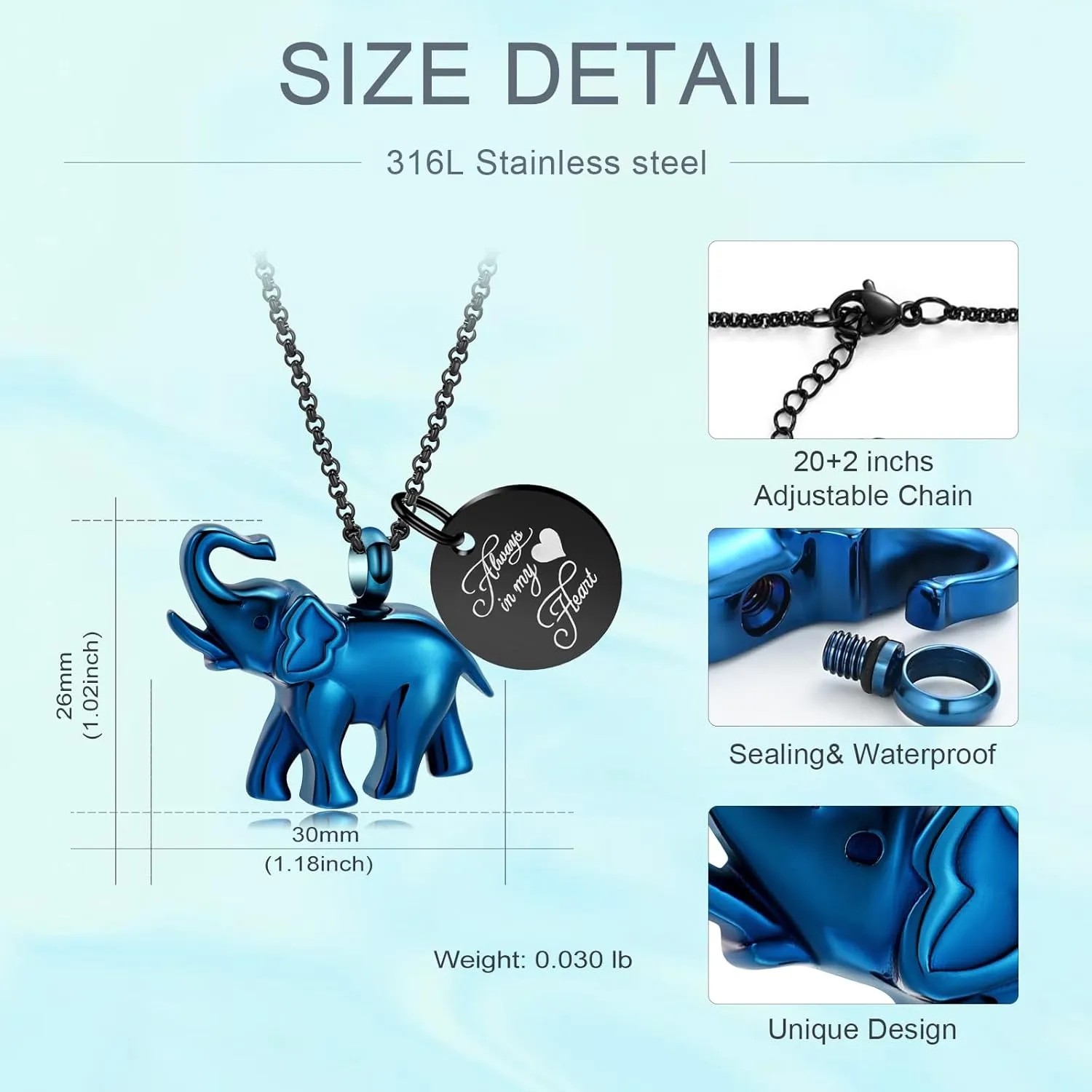 Urn Necklace for Ashes Elephant Cremation Jewelry for Human Pet Ashes Keepsake Memorial Urn Pendant Locket for Women Men
