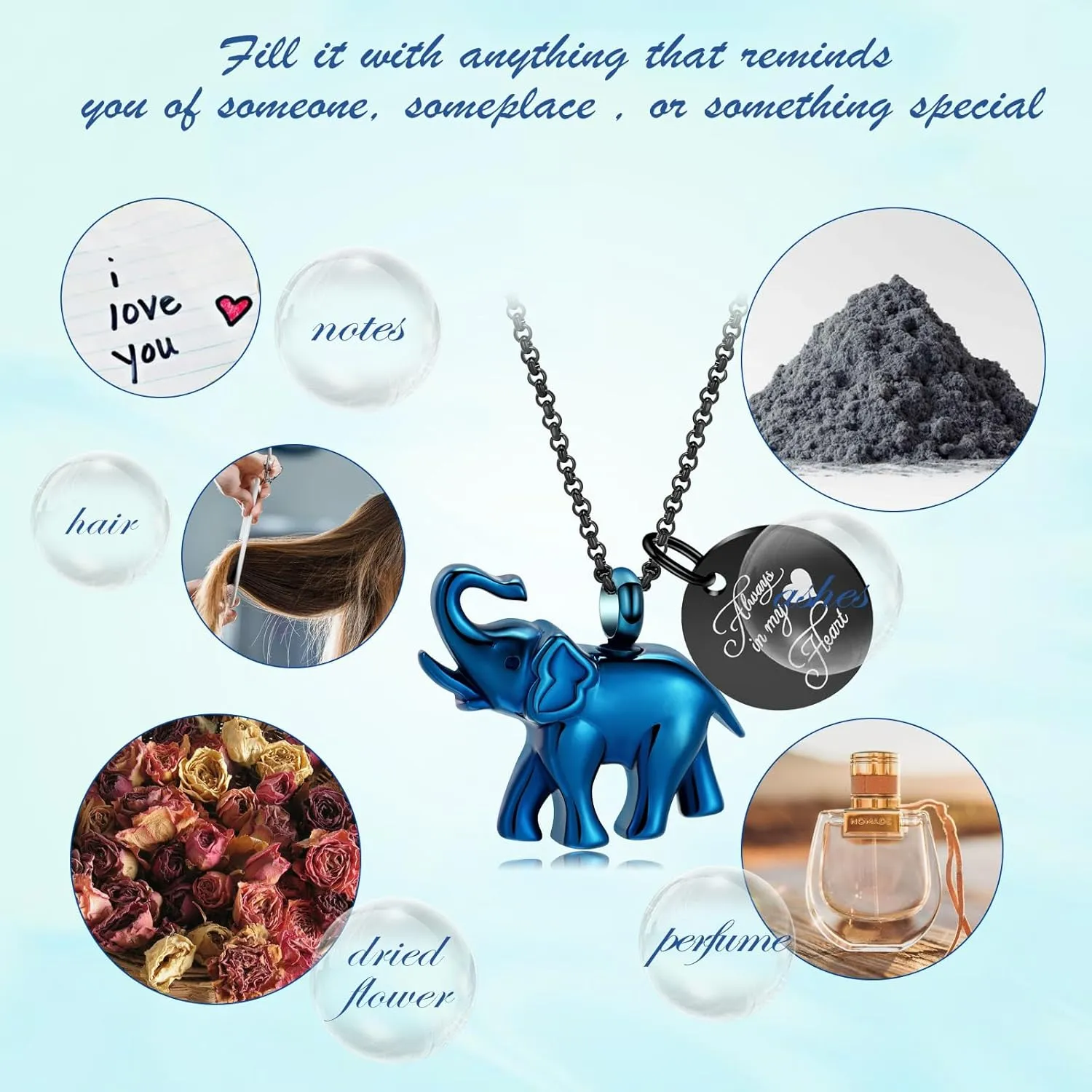 Urn Necklace for Ashes Elephant Cremation Jewelry for Human Pet Ashes Keepsake Memorial Urn Pendant Locket for Women Men