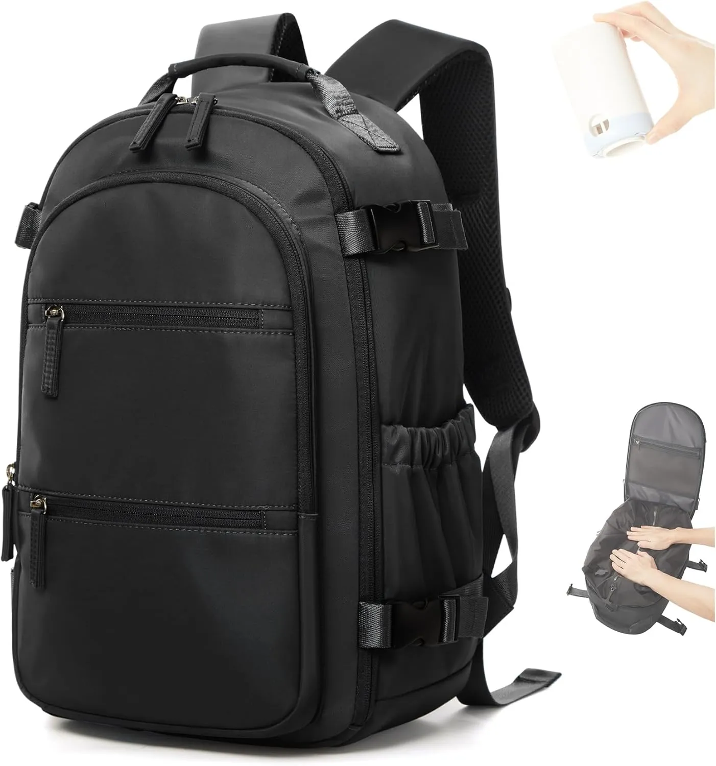 vacuum backpack travel,Travel Airback Backpack,Carry on Backpack with Air Pump,Vacuum Seal Compression Backpacks, Personal Item Travel Bag 17x10x9 Airlines Approved,Black