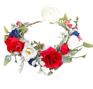 Vivivalue Adjustable Flower Headband Rose Flower Crown Hair Wreath Floral Headpiece Halo Boho with Ribbon Wedding Party Photos
