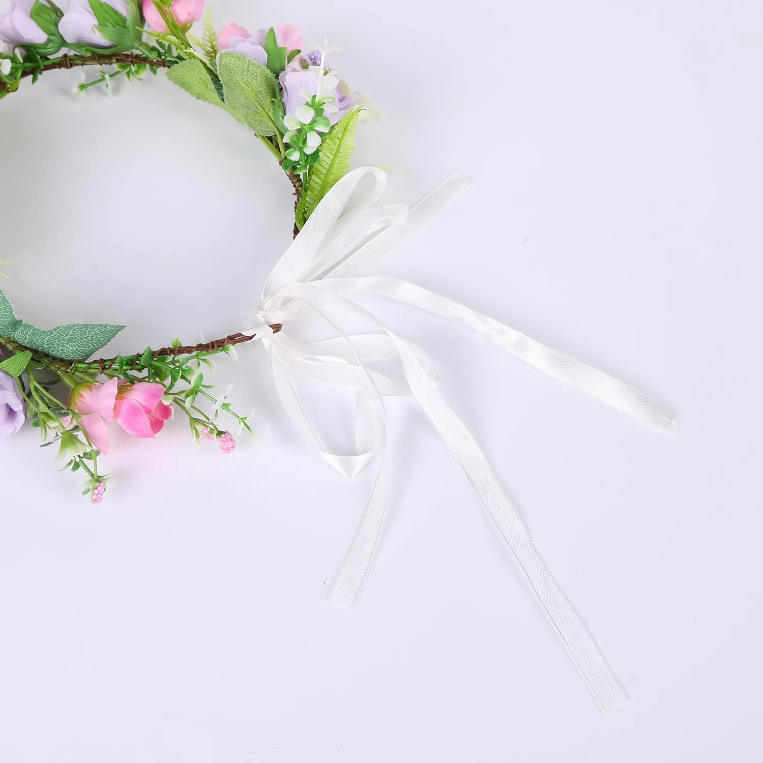 Vivivalue Wedding Floral Crown Women Flower Headband Hair Wreath Floral Headpiece Halo Boho with Ribbon Party Prom Purple