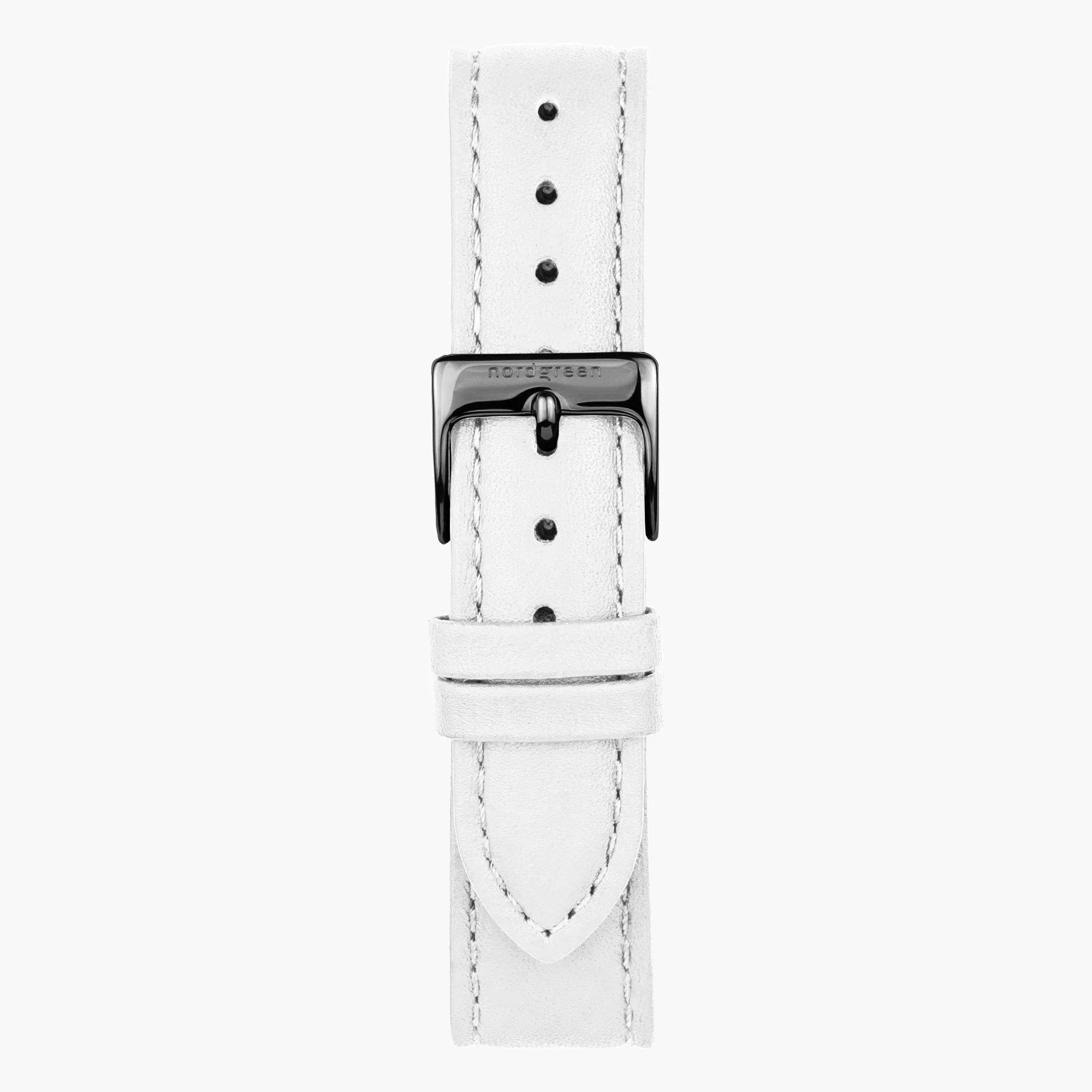 White Leather Watch Strap - Gun Metal - 36mm