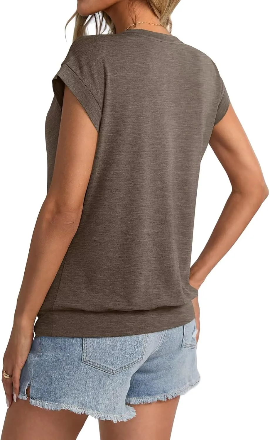 Womens Crewneck Cap Sleeve T Shirts Banded Bottom Top Loose Fit Short Sleeves Tee Casual Summer Basic Tops 2025