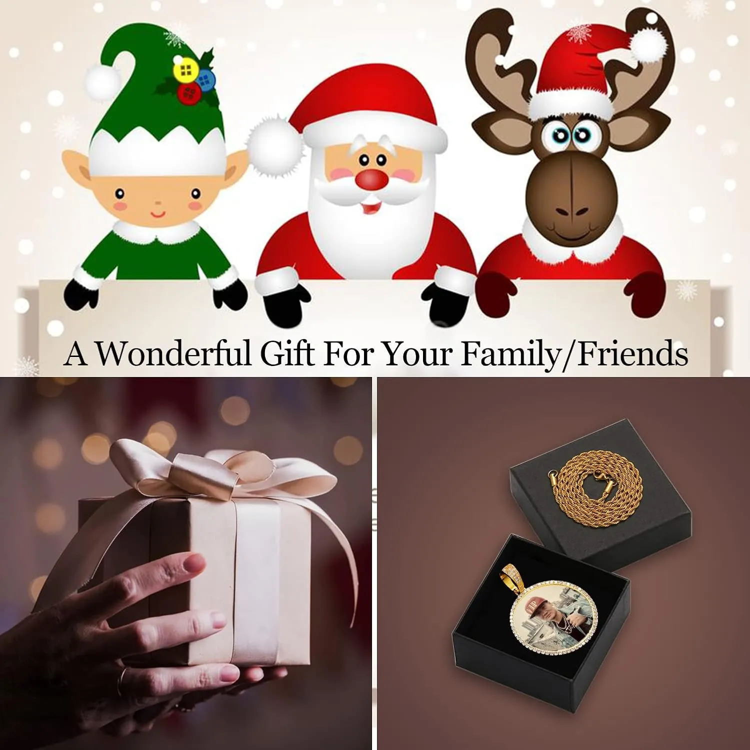 YIMERAIRE Personalized Picture Pendant Necklace Blank Picture Pendant Charm Iced Out Round Angel Wings Pendant with Rope Chain for Women and Men